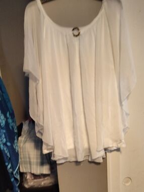 Cato White Flowing Blouse with Decorative Ring